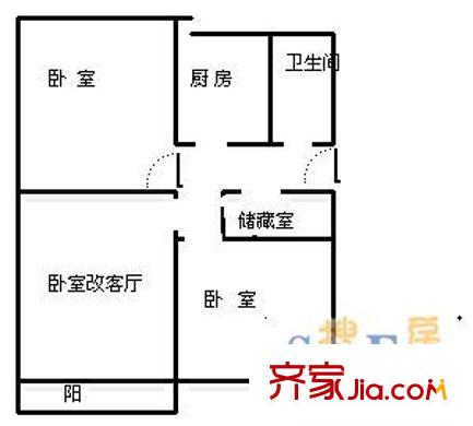 交校路單位宿舍 3室 戶型圖