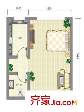 丁豪藍調(diào)國際戶型圖A1戶型 1室1廳1衛(wèi)