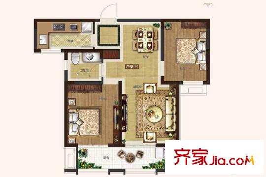 融匯愛(ài)都5#F2戶型 2室2廳1衛(wèi)1廚
