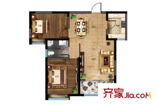 融匯愛(ài)都3號(hào)樓標(biāo)準(zhǔn)層B2戶型 2室2廳1衛(wèi)1廚