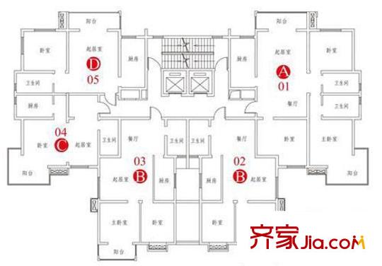 康橋頤東戶型圖1-5#標(biāo)準(zhǔn)層戶型圖 