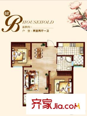 魯商常春藤七期68號(hào)樓標(biāo)準(zhǔn)層B戶型 2室2廳1衛(wèi)1廚