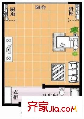 羊頭峪東溝單位宿舍 1室 戶型圖