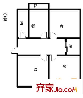 羊頭峪東溝單位宿舍 3室 戶型圖