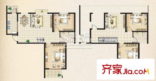 融基書香苑戶型圖2號樓躍層B戶型（售完） 4室2廳2衛(wèi)1廚
