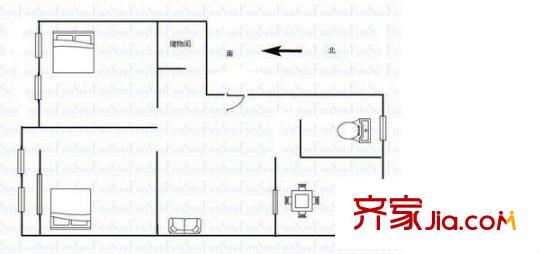 洪樓南路單位宿舍 2居室 戶型圖