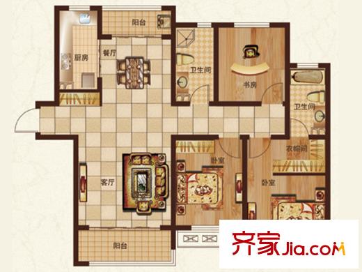 銀豐唐郡戶型圖標準層C3戶型 3室2廳2衛(wèi)1廚