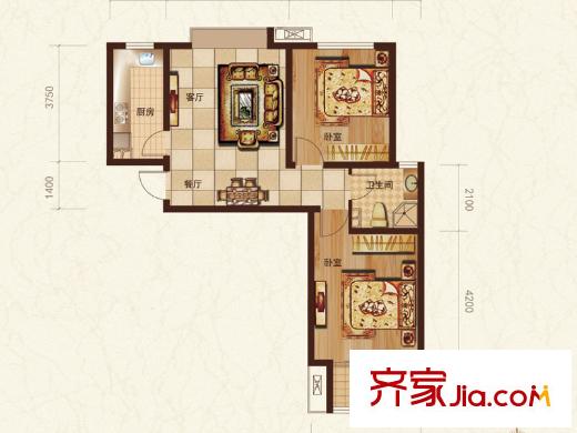 銀豐唐郡戶型圖A5-01戶型 2室2廳1衛(wèi)1廚