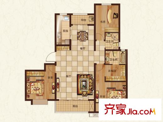 銀豐唐郡戶型圖標準層3-D5-01戶型 3室2廳2衛(wèi)1廚