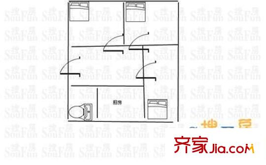 營市東街單位宿舍 3室 戶型圖