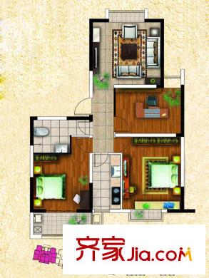天建天和園戶型圖秋園1#樓D戶型 3室1廳1衛(wèi)1廚
