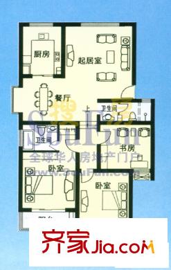 天建天和園戶型圖三室兩廳兩衛(wèi)戶型圖 3室2廳2衛(wèi)1廚