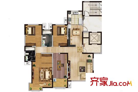 黃金?山水郡36#樓大平層E戶(hù)型 4室2廳2衛(wèi)1廚