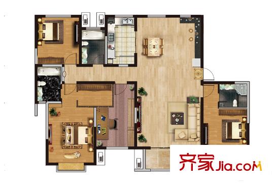 黃金?山水郡35#樓大平層C戶型 4室2廳3衛(wèi)1廚