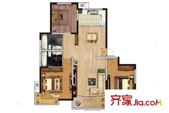 黃金?山水郡34#樓大平層A戶型 3室2廳2衛(wèi)1廚