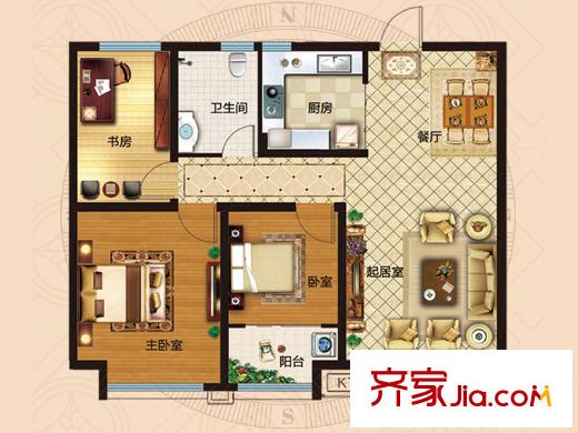 悅府?保利海德公館Ⅲ期三期1#4#樓標(biāo)準(zhǔn)層Z-2戶型 3室2廳1衛(wèi)1廚