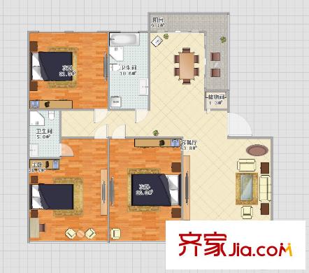 龍泉山莊 3室 戶型圖