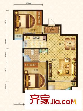 三慶?城市主人2、4-9#樓A1戶型圖 2室2廳1衛(wèi)1廚