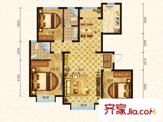 三慶?城市主人2、4、5、6、7、8、11、12、13#樓C3戶型圖 3室2廳2衛(wèi)1廚