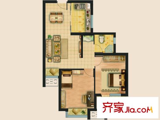 榮盛錦繡瀾灣戶型圖一期6號樓標準層E戶型 2室2廳1衛(wèi)1廚