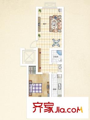 山水庭院戶型圖6C戶型 1室1廳1衛(wèi)1廚
