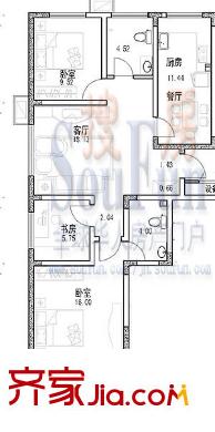 華豐居 3室 戶型圖（3、5號(hào)樓3單元A戶）