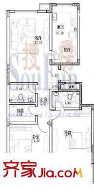 華豐居 2室 戶型圖（5號(hào)樓1單元D戶型）