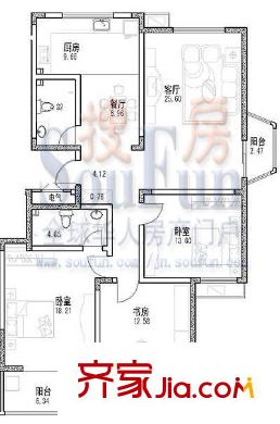 華豐居 3室 戶型圖（5號(hào)樓1單元E戶型）
