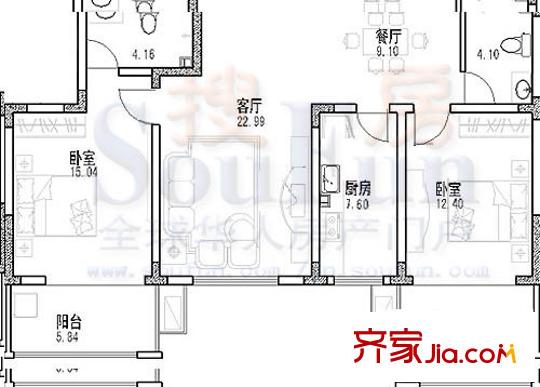 華豐居 2室 戶型圖（3、5號(hào)樓3單元B戶）