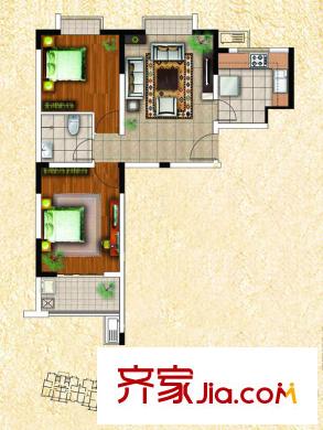 天建天和園戶型圖秋園1#樓B戶型 2室1廳1衛(wèi)1廚