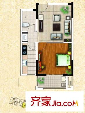 天建天和園戶型圖秋園1#樓Ａ戶型 1室1廳1衛(wèi)1廚