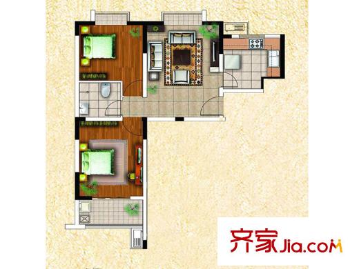 天建天和園戶型圖秋園1#樓B戶型 2室1廳1衛(wèi)1廚