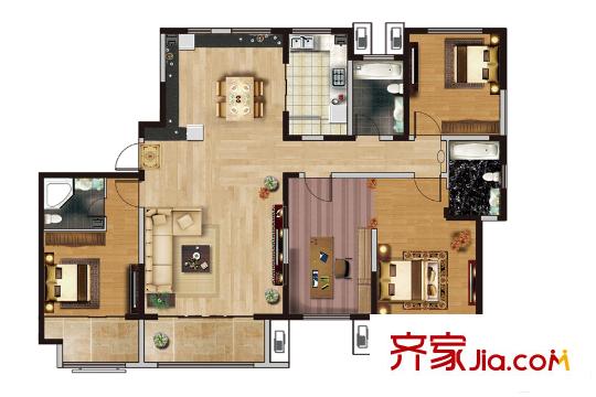 黃金?山水郡35#樓大平層C1戶型 4室2廳3衛(wèi)1廚