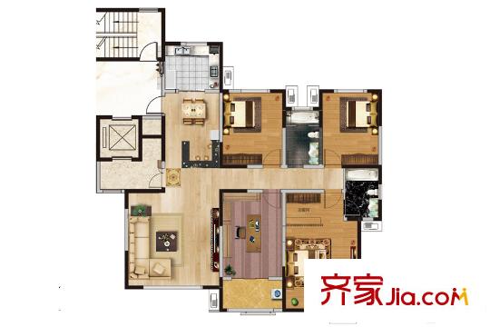 黃金?山水郡36#樓大平層F戶(hù)型 4室2廳2衛(wèi)1廚