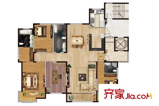 黃金?山水郡36#樓大平層D戶(hù)型 4室2廳3衛(wèi)1廚