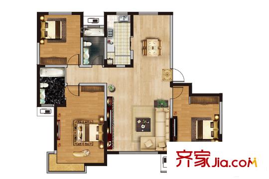 黃金?山水郡35#樓大平層B戶型 3室2廳2衛(wèi)1廚