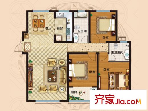 悅府?保利海德公館Ⅲ期三期1#2#3#4#5#樓標(biāo)準(zhǔn)層Z-4戶型 3室2廳2衛(wèi)1廚