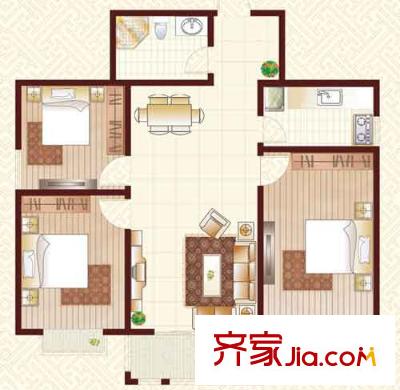 香港國(guó)際戶(hù)型圖Z6戶(hù)型 3室2廳1衛(wèi)1廚