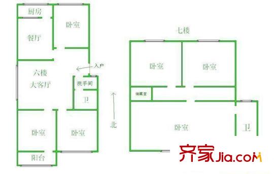 燕子山路單位宿舍 5室 戶型圖