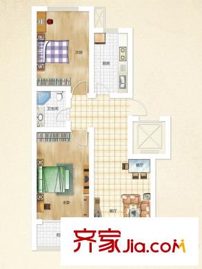 山水庭院戶型圖6B戶型 2室2廳1衛(wèi)1廚