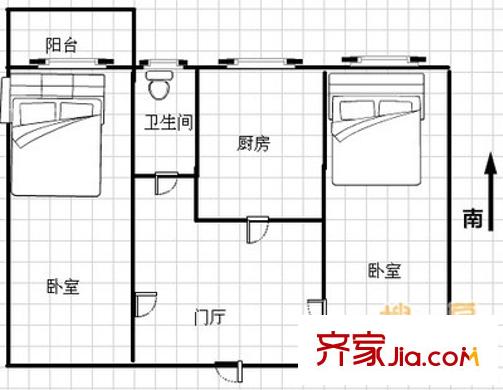 工業(yè)北路單位宿舍 2室 戶型圖