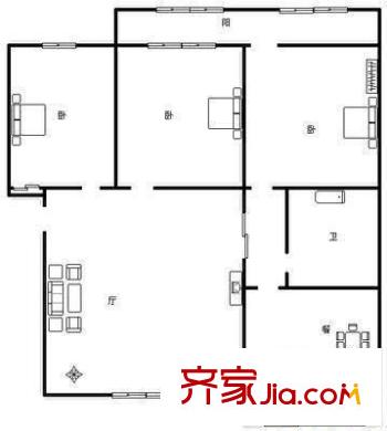 工業(yè)北路單位宿舍  3室 戶型圖