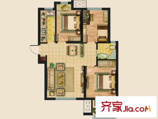 榮盛錦繡瀾灣戶型圖一期6號樓標準層C戶型 3室2廳1衛(wèi)1廚