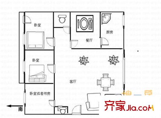 司里街小區(qū) 2室 戶型圖