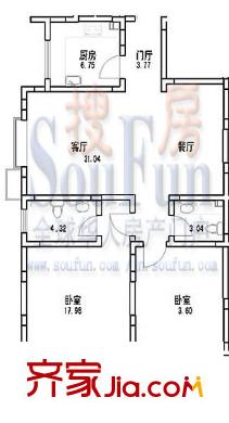 華豐居 2室 戶型圖（2、4、6號(hào)樓B戶型）