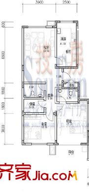 華豐居 2室 戶型圖（3、5號(hào)樓D戶型）