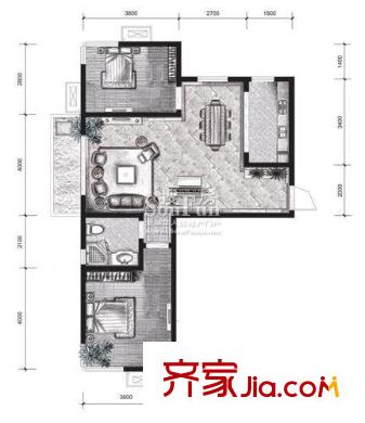 中齊他山戶型圖2#3-204 2室2廳1衛(wèi)