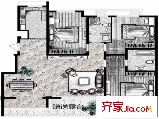 中齊他山戶型圖濱河洋房戶型圖 3室2廳2衛(wèi)