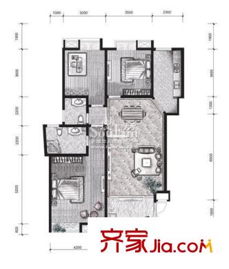 中齊他山戶型圖4#1-202、2-202、3-202 3室2廳2衛(wèi)