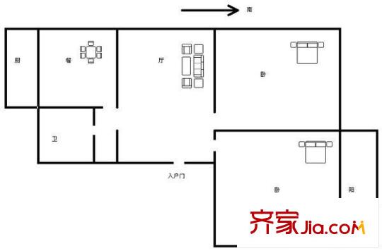 工業(yè)北路單位宿舍  2室 戶型圖